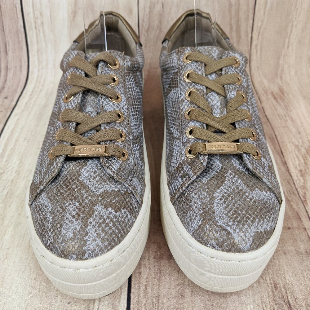 J/SLIDES Metallic Gold Snakeskin Lace Up Platform Sneakers Sz 6 - Picture 3 of 10